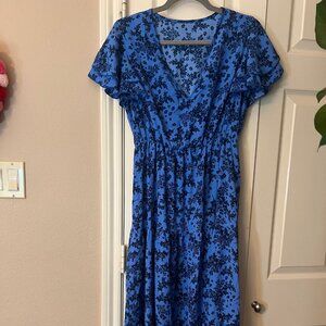 Women's SHEIN Blue Floral Ruffle Sleeve Midi Dress - Size Medium